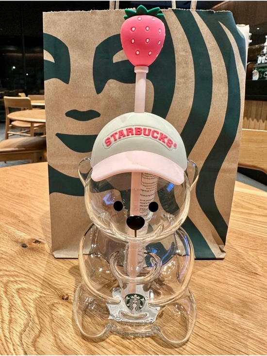 Starbucks Other - Starbucks Clear Bear Cup with Pink Cap and Strawberry Straw Topper